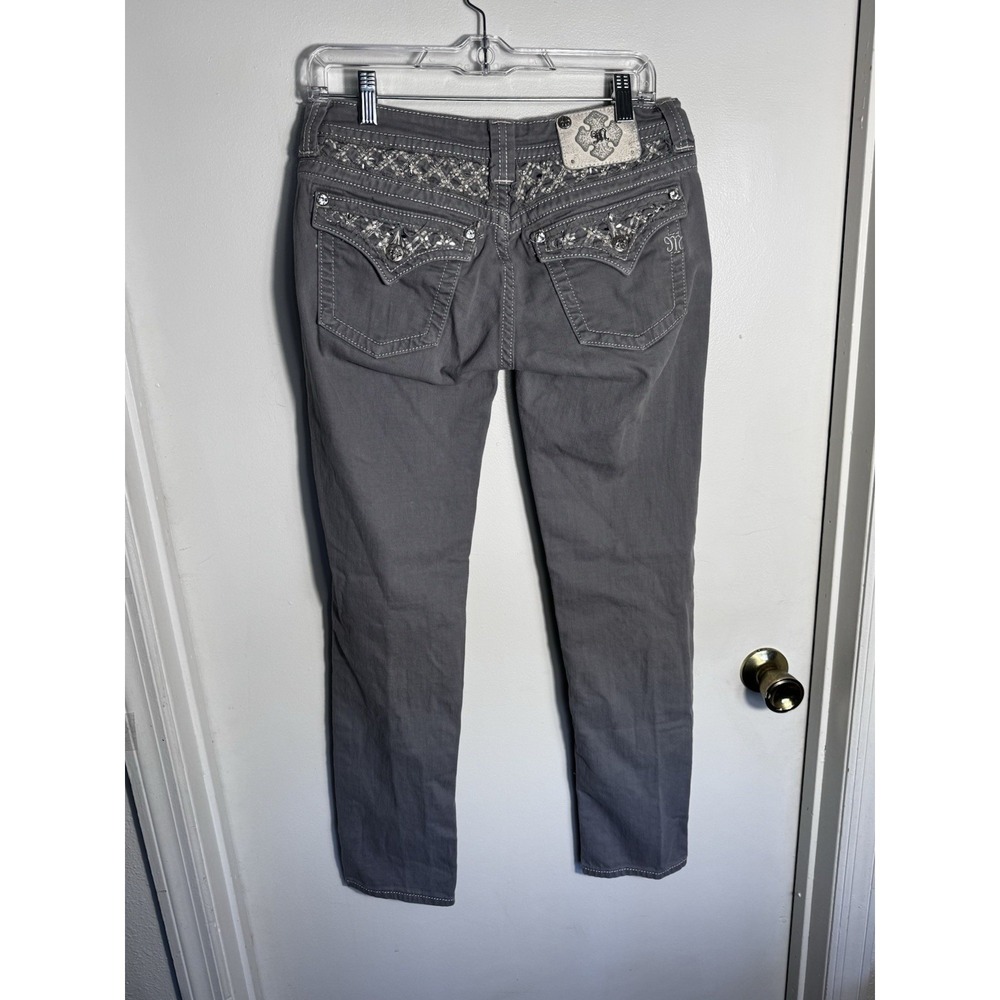 Miss Me Womens Skinny Jeans Size 28 Grey Cross Angel Wings Rhinestone JP5558S5 - Picture 2 of 12